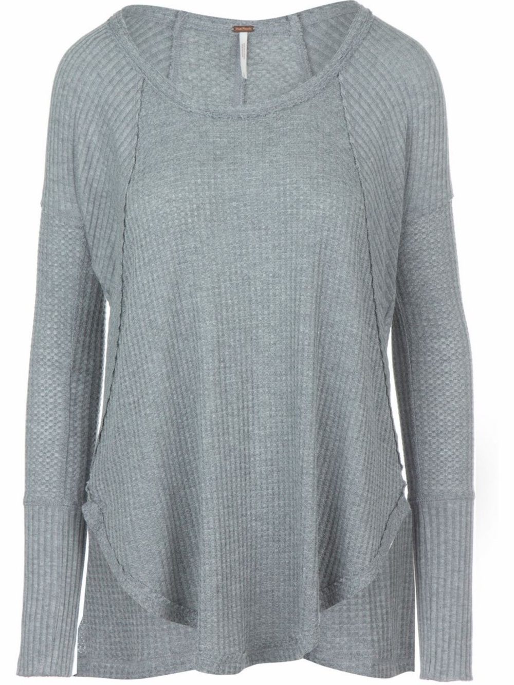 🩶 Free People Gray Waffle Thermal Tunic Top Exposed Seams Size S